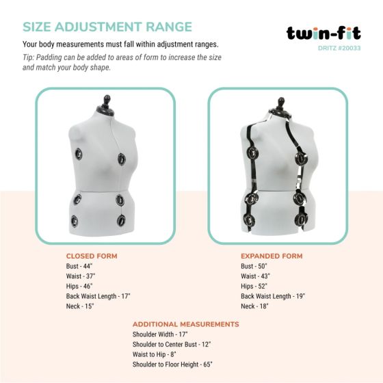 dritz twin fit dress form small Amazon.com: Dritz Twin-Fit Adjustable Dress Form - Small Sizes US 4-10 -  Female Clothing Mannequin for Sewing, Fitting, and Draping