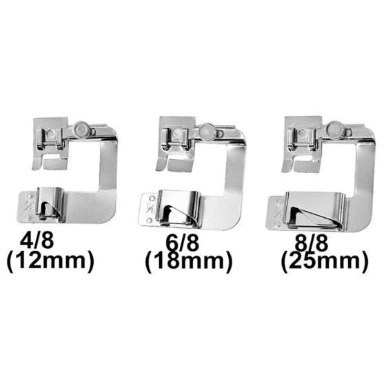 Set Of 6 Sewing Machine Presser Foot 3 Pcs Narrow Rolled Hem Foot (3/4/6mm)  3 Pcs Wide Rolled Hem Foot Set (4/8,6/8,8/8inch) Sewing Machine Feet For H