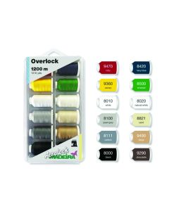 Madeira Thread Box with Aerolock 125 wt. Overlock and Sewing Thread in 12 Solid Colors