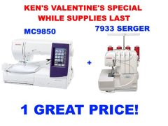Janome Memory Craft 9850 Sewing and Embroidery Machine with 7933 Serger Combo