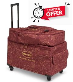 Baby Lock Extra Large Machine Trolley Set Limited Edition Maroon Trolley With Gold Rose Pattern