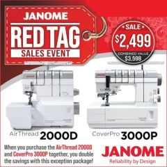Janome Red Tag Sales Event Air Thread 2000D and CoverPro 3000P Serger Combo Offer