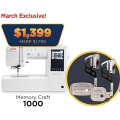 Janome Memory Craft 1000 Sewing and Embroidery Machine with Hoop Bonus Kit
