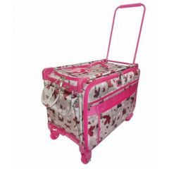Tutto 28" Sewing and Embroidery Machine Trolley On Wheels Pink Daises Gray