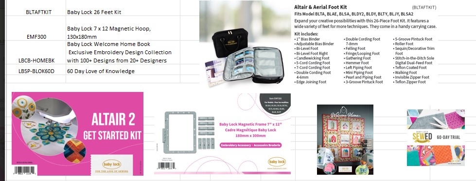 Baby Lock BLTAFTKIT Altair Altair 2 and Computerized Models Ultimate Foot Kit